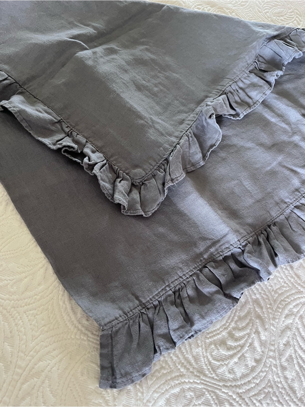 NWOT H&M 100% Linen Sham Ruffle Trim- Standard 20x26-Medium Gray Cottage Neutral